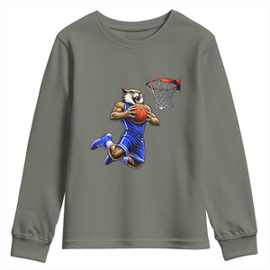 Funny Wildcat Dunking Basketball Youth Sweatshirt Gift For Sports Fan TS12 Military Green Print Your Wear