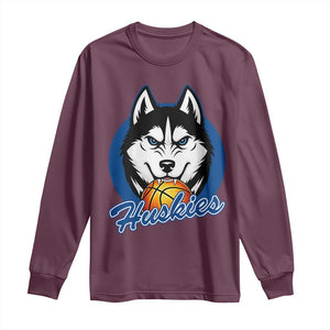 Cool Siberian Husky Basketball Long Sleeve Shirt Gift For Dog Lovers TS12 Maroon Print Your Wear