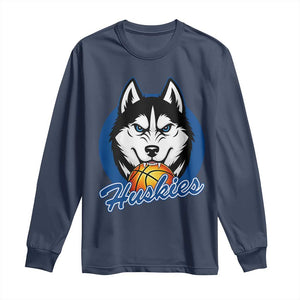 Cool Siberian Husky Basketball Long Sleeve Shirt Gift For Dog Lovers TS12 Navy Print Your Wear