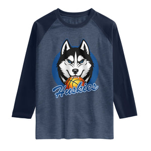 Cool Siberian Husky Basketball Raglan Shirt Gift For Dog Lovers TS12 Heather Denim Navy Print Your Wear