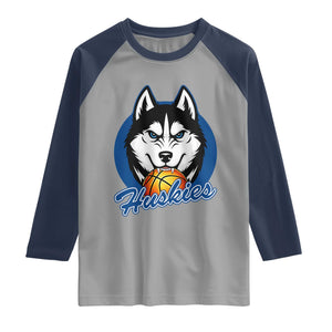Cool Siberian Husky Basketball Raglan Shirt Gift For Dog Lovers TS12 Sport Gray Navy Print Your Wear