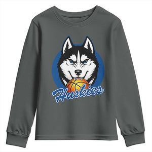 Cool Siberian Husky Basketball Youth Sweatshirt Gift For Dog Lovers TS12 Dark Heather Print Your Wear
