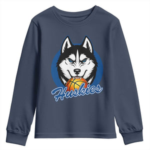 Cool Siberian Husky Basketball Youth Sweatshirt Gift For Dog Lovers TS12 Navy Print Your Wear