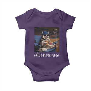 Funny Sarcastic Husky Basketball Baby Onesie I Live Here Now TS12 Purple Print Your Wear