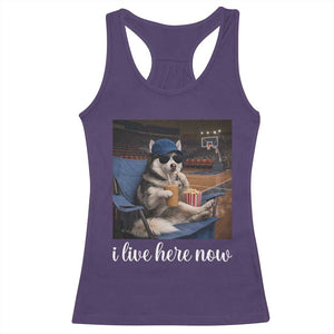 Funny Sarcastic Husky Basketball Racerback Tank Top I Live Here Now TS12 Purple Print Your Wear