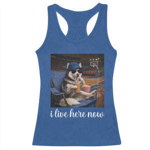 Funny Sarcastic Husky Basketball Racerback Tank Top I Live Here Now TS12 Royal Blue Print Your Wear