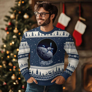 Back To The Moon Ugly Christmas Sweater Lunar Mission Astronaut Space Lover TS12 Navy Beige Print Your Wear