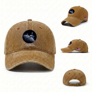 Back To The Moon Washed Cotton Baseball Cap Lunar Mission Astronaut Space Lover TS12 Washed Cap Universal Fit Yellow Ochre Print Your Wear