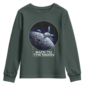 Back To The Moon Youth Sweatshirt Lunar Mission Astronaut Space Lover TS12 Dark Forest Green Print Your Wear