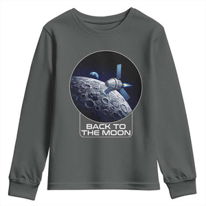 Back To The Moon Youth Sweatshirt Lunar Mission Astronaut Space Lover TS12 Dark Heather Print Your Wear