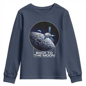 Back To The Moon Youth Sweatshirt Lunar Mission Astronaut Space Lover TS12 Navy Print Your Wear