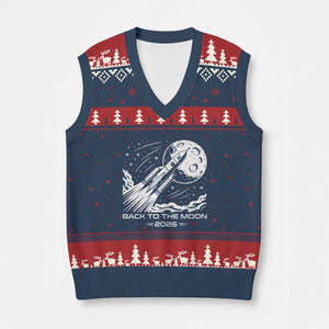 Back To The Moon V-Neck Knit Sweater Vest Space Exploration Moon Journey 2026 TS12 Navy Red Print Your Wear