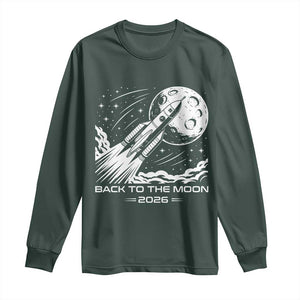 Back To The Moon Long Sleeve Shirt Space Exploration Moon Journey 2026 TS12 Dark Forest Green Print Your Wear