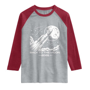 Back To The Moon Raglan Shirt Space Exploration Moon Journey 2026 TS12 Heather Gray Heather Red Print Your Wear