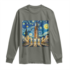 Lunar Mission Astronaut Starry Night Long Sleeve Shirt Space Lover Gift TS12 Military Green Print Your Wear