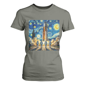 Lunar Mission Astronaut Starry Night T Shirt For Women Space Lover Gift TS12 Military Green Print Your Wear