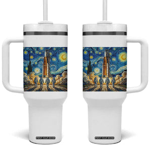 Lunar Mission Astronaut Starry Night Tumbler With Handle Space Lover Gift TS12 One Size: 40 oz White Print Your Wear