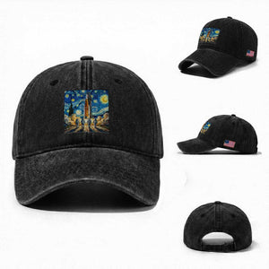 Lunar Mission Astronaut Starry Night Washed Cotton Baseball Cap Space Lover Gift TS12 Washed Cap Universal Fit Black Print Your Wear