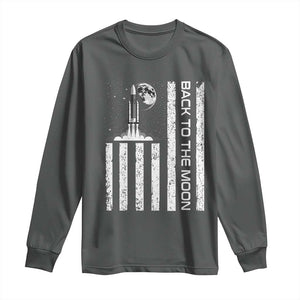 Patriotic American Pride Astronaut Lunar Mission Long Sleeve Shirt Back To The Moon TS12 Dark Heather Print Your Wear