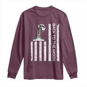 Patriotic American Pride Astronaut Lunar Mission Long Sleeve Shirt Back To The Moon TS12 Maroon Print Your Wear