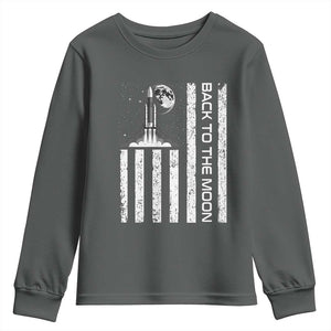 Patriotic American Pride Astronaut Lunar Mission Youth Sweatshirt Back To The Moon TS12 Dark Heather Print Your Wear