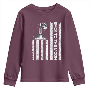 Patriotic American Pride Astronaut Lunar Mission Youth Sweatshirt Back To The Moon TS12 Maroon Print Your Wear