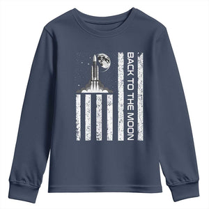Patriotic American Pride Astronaut Lunar Mission Youth Sweatshirt Back To The Moon TS12 Navy Print Your Wear