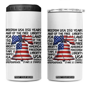 250 Years Of Freedom 4 in 1 Can Cooler Tumbler Red White Blue Liberty Bell