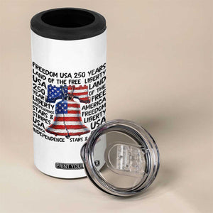 250 Years Of Freedom 4 in 1 Can Cooler Tumbler Red White Blue Liberty Bell