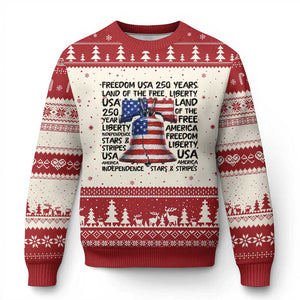 250 Years Of Freedom Ugly Christmas Sweater Red White Blue Liberty Bell