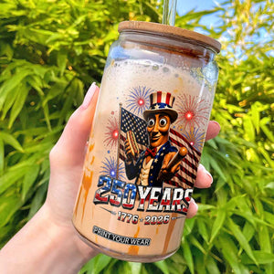 USA 250th Anniversary Tung Tung Sahur Glass Can Funny American Anniversary Celebration