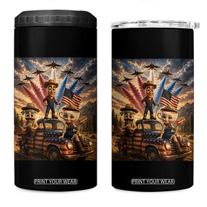 Patriotic Italian Brainrot Farmer Meme 4 in 1 Can Cooler Tumbler Funny USA Freedom Jet Fighter Graphic