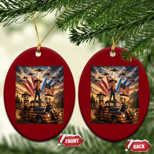 Patriotic Italian Brainrot Farmer Meme Ceramic Ornament Funny USA Freedom Jet Fighter Graphic
