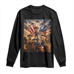 Patriotic Italian Brainrot Farmer Meme Long Sleeve Shirt Funny USA Freedom Jet Fighter Graphic
