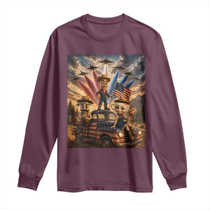 Patriotic Italian Brainrot Farmer Meme Long Sleeve Shirt Funny USA Freedom Jet Fighter Graphic