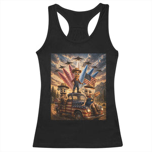 Patriotic Italian Brainrot Farmer Meme Racerback Tank Top Funny USA Freedom Jet Fighter Graphic
