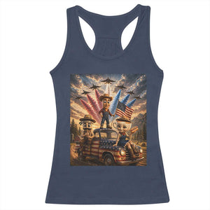 Patriotic Italian Brainrot Farmer Meme Racerback Tank Top Funny USA Freedom Jet Fighter Graphic