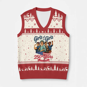 USA 250th Anniversary Feminist V-Neck Knit Sweater Vest Girls Will Be Girls TS12 Beige Red Print Your Wear