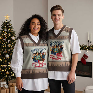 USA 250th Anniversary Feminist V-Neck Knit Sweater Vest Girls Will Be Girls TS12 Mocha Mousse Print Your Wear