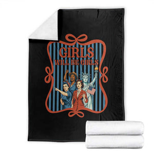 Red White Blue Feminist Pride Throw Blanket Girls Will Be Girls