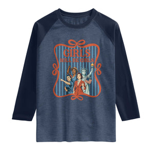 Red White Blue Feminist Pride Raglan Shirt Girls Will Be Girls