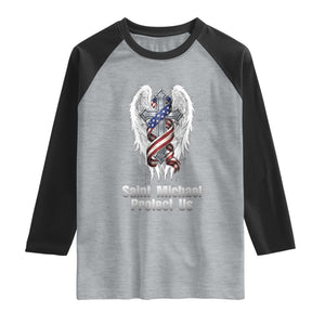 Saint Michael Protect Us American Christian Heritage Raglan Shirt Catholic Faith Gift TS12 Heather Gray Black Print Your Wear