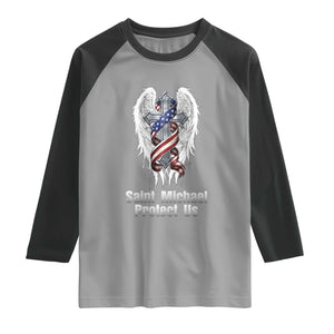 Saint Michael Protect Us American Christian Heritage Raglan Shirt Catholic Faith Gift TS12 Sport Gray Black Print Your Wear
