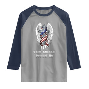 Saint Michael Protect Us American Christian Heritage Raglan Shirt Catholic Faith Gift TS12 Sport Gray Navy Print Your Wear