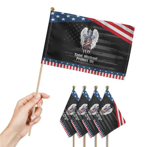 Saint Michael Protect Us American Christian Heritage Patriotic Handheld Flag Catholic Faith Gift