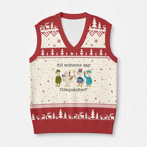Funny Duck 4th Of July V-Neck Knit Sweater Vest Did Someone Say Firequacker