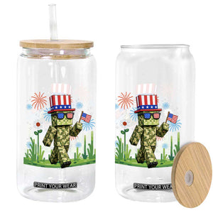 4th Of July Gamer Glass Can Pixel Art US Flag Gaming