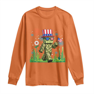 4th Of July Gamer Long Sleeve Shirt Pixel Art US Flag Gaming