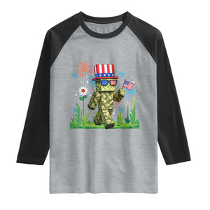 4th Of July Gamer Raglan Shirt Pixel Art US Flag Gaming