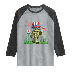 4th Of July Gamer Raglan Shirt Pixel Art US Flag Gaming